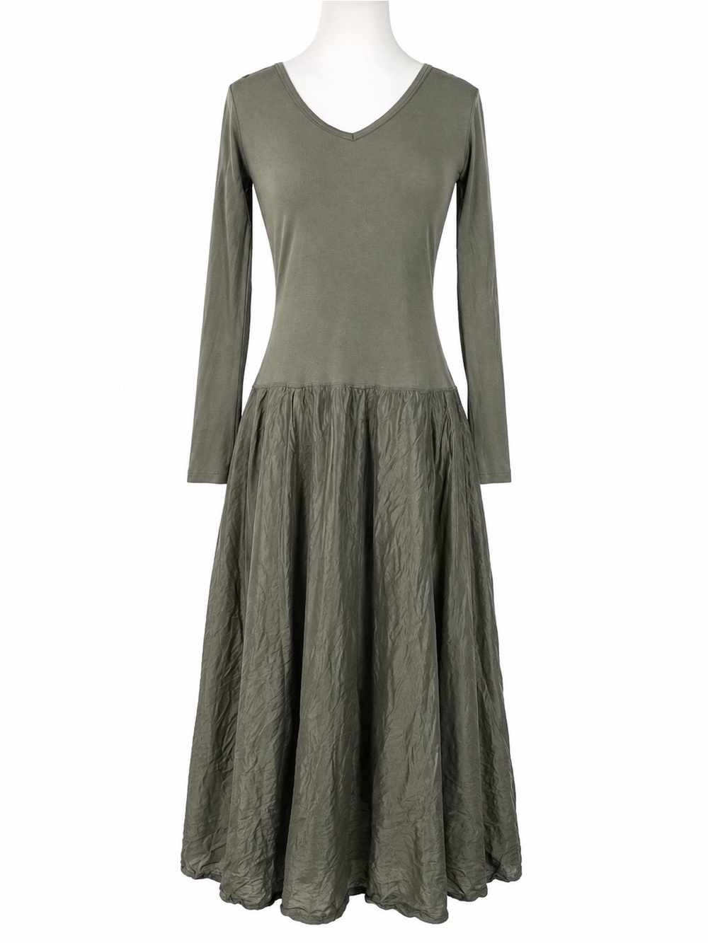 Lynn Ritchie Olive Green Silk Blend Maxi Dress XS Boho Cottagecore Prairie Lagen